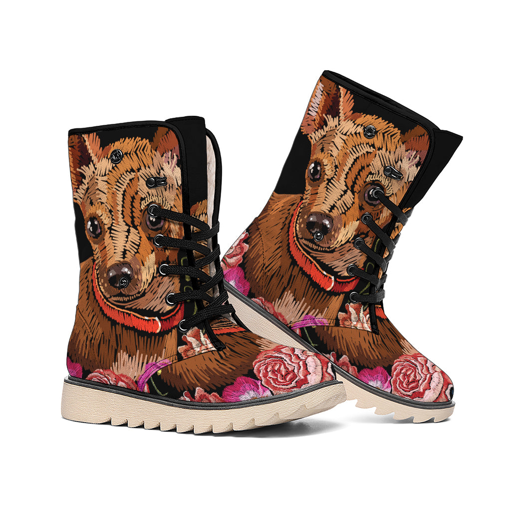 Embroidery Chihuahua And Flower Print Winter Boots