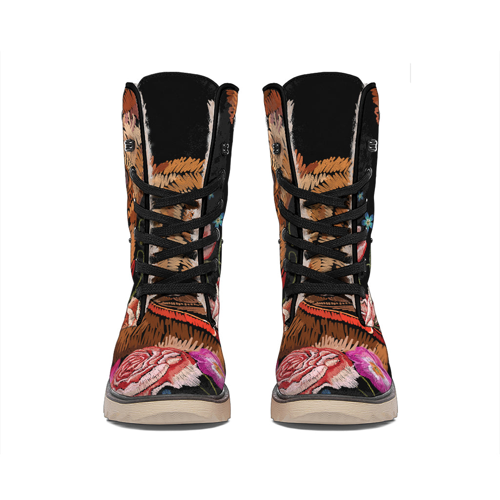 Embroidery Chihuahua And Flower Print Winter Boots