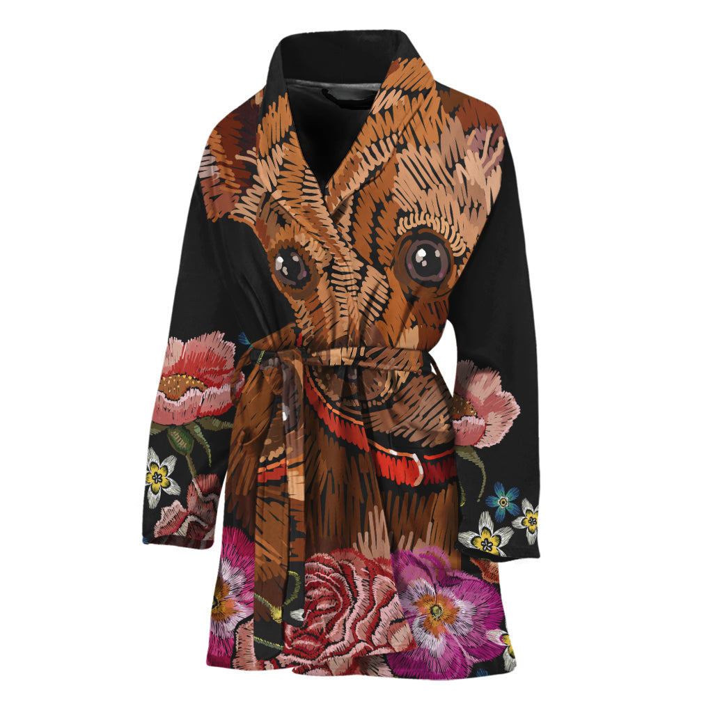 Embroidery Chihuahua And Flower Print Women's Bathrobe