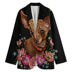 Embroidery Chihuahua And Flower Print Women's Blazer