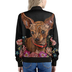 Embroidery Chihuahua And Flower Print Women's Bomber Jacket