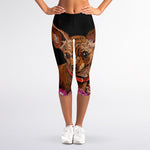 Embroidery Chihuahua And Flower Print Women's Capri Leggings