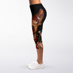 Embroidery Chihuahua And Flower Print Women's Capri Leggings