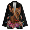 Embroidery Chihuahua And Flower Print Women's Cotton Blazer