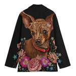 Embroidery Chihuahua And Flower Print Women's Cotton Blazer