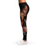 Embroidery Chihuahua And Flower Print Women's Leggings