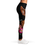 Embroidery Chihuahua And Flower Print Women's Leggings