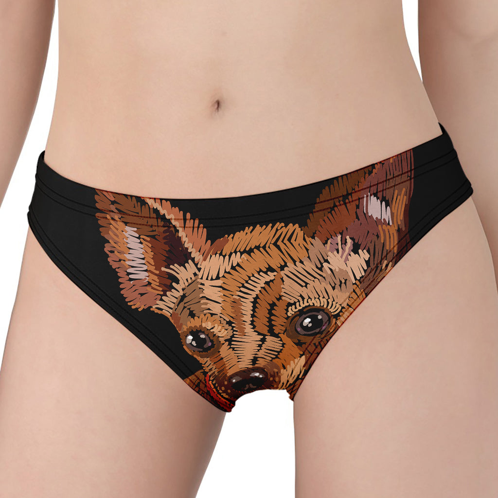 Embroidery Chihuahua And Flower Print Women's Panties