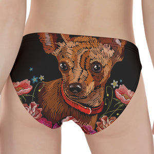 Embroidery Chihuahua And Flower Print Women's Panties