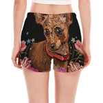 Embroidery Chihuahua And Flower Print Women's Split Running Shorts