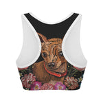 Embroidery Chihuahua And Flower Print Women's Sports Bra