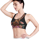 Embroidery Chihuahua And Flower Print Women's Sports Bra