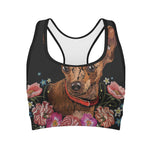 Embroidery Chihuahua And Flower Print Women's Sports Bra