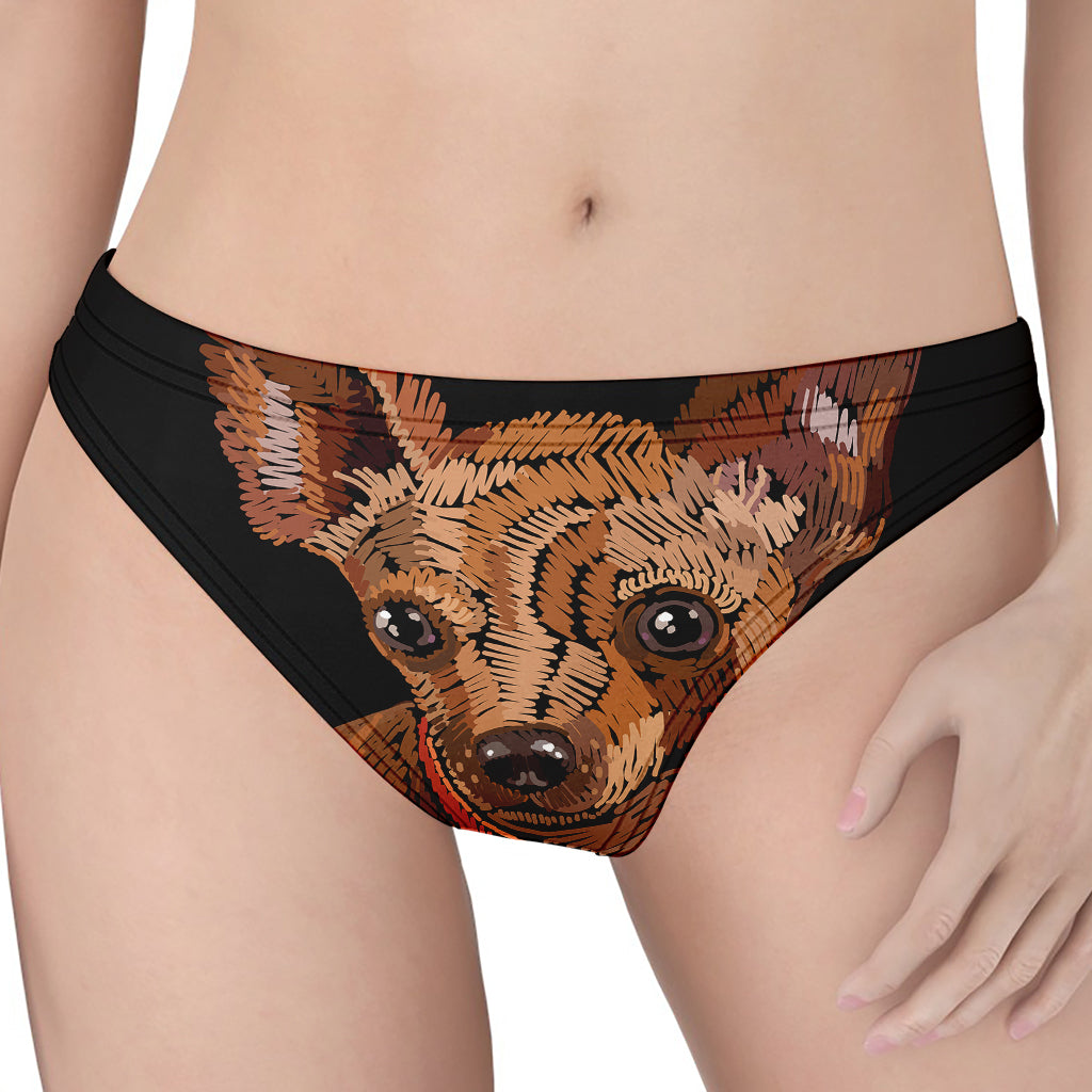 Embroidery Chihuahua And Flower Print Women's Thong