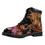 Embroidery Chihuahua And Flower Print Work Boots