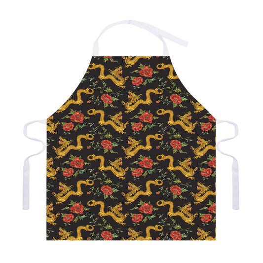 Embroidery Chinese Dragon Pattern Print Adjustable Apron