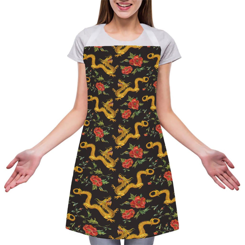Embroidery Chinese Dragon Pattern Print Adjustable Apron