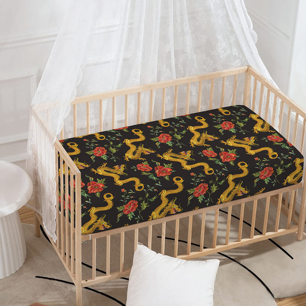 Embroidery Chinese Dragon Pattern Print Baby Crib Sheet
