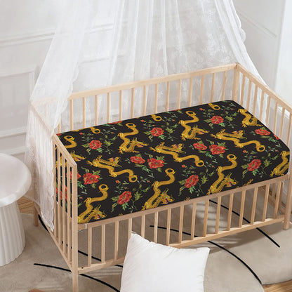 Embroidery Chinese Dragon Pattern Print Baby Crib Sheet