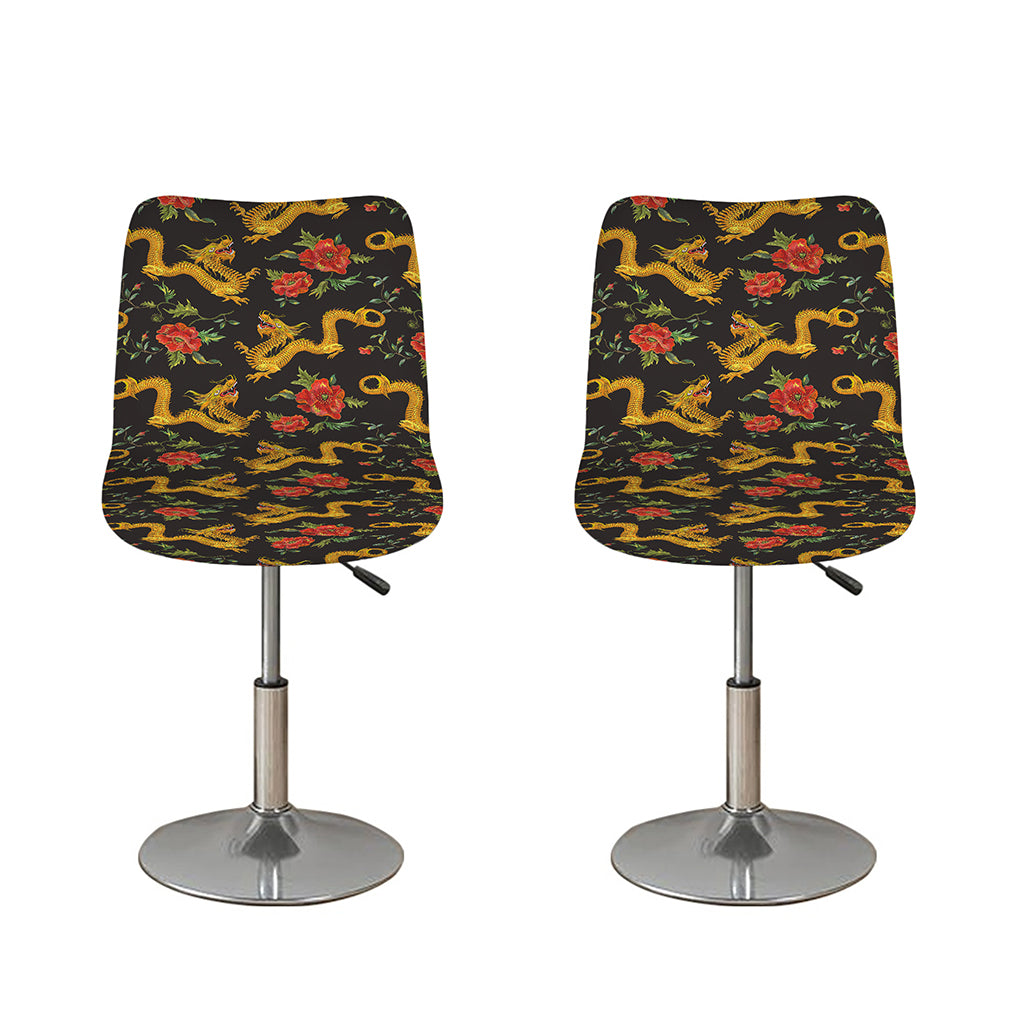 Embroidery Chinese Dragon Pattern Print Bar Stool Covers