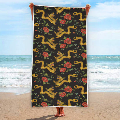 Embroidery Chinese Dragon Pattern Print Beach Towel