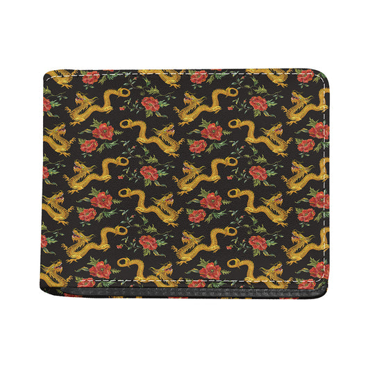 Embroidery Chinese Dragon Pattern Print Bifold Wallet