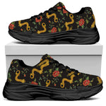 Embroidery Chinese Dragon Pattern Print Black Chunky Shoes