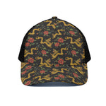 Embroidery Chinese Dragon Pattern Print Black Mesh Trucker Cap