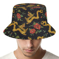 Embroidery Chinese Dragon Pattern Print Bucket Hat