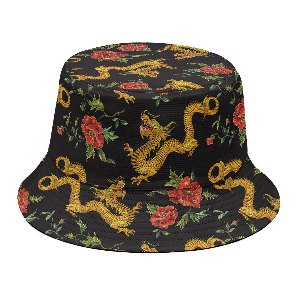 Embroidery Chinese Dragon Pattern Print Bucket Hat