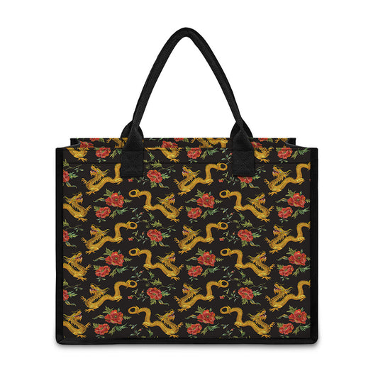 Embroidery Chinese Dragon Pattern Print Canvas Tote Bag