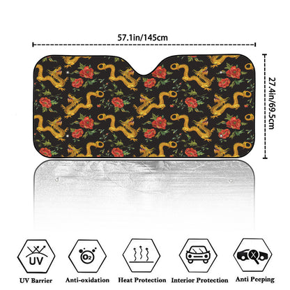 Embroidery Chinese Dragon Pattern Print Car Windshield Sun Shade