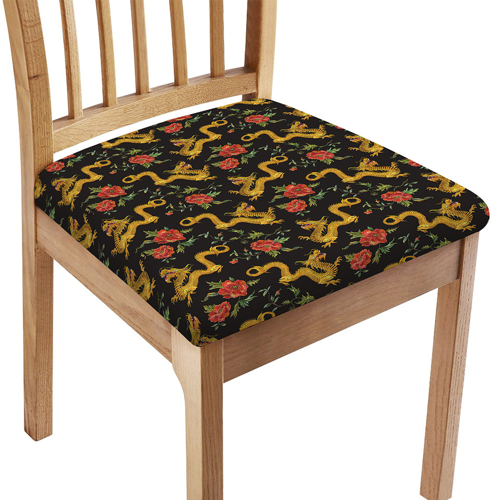 Embroidery Chinese Dragon Pattern Print Chair Cushion Cover