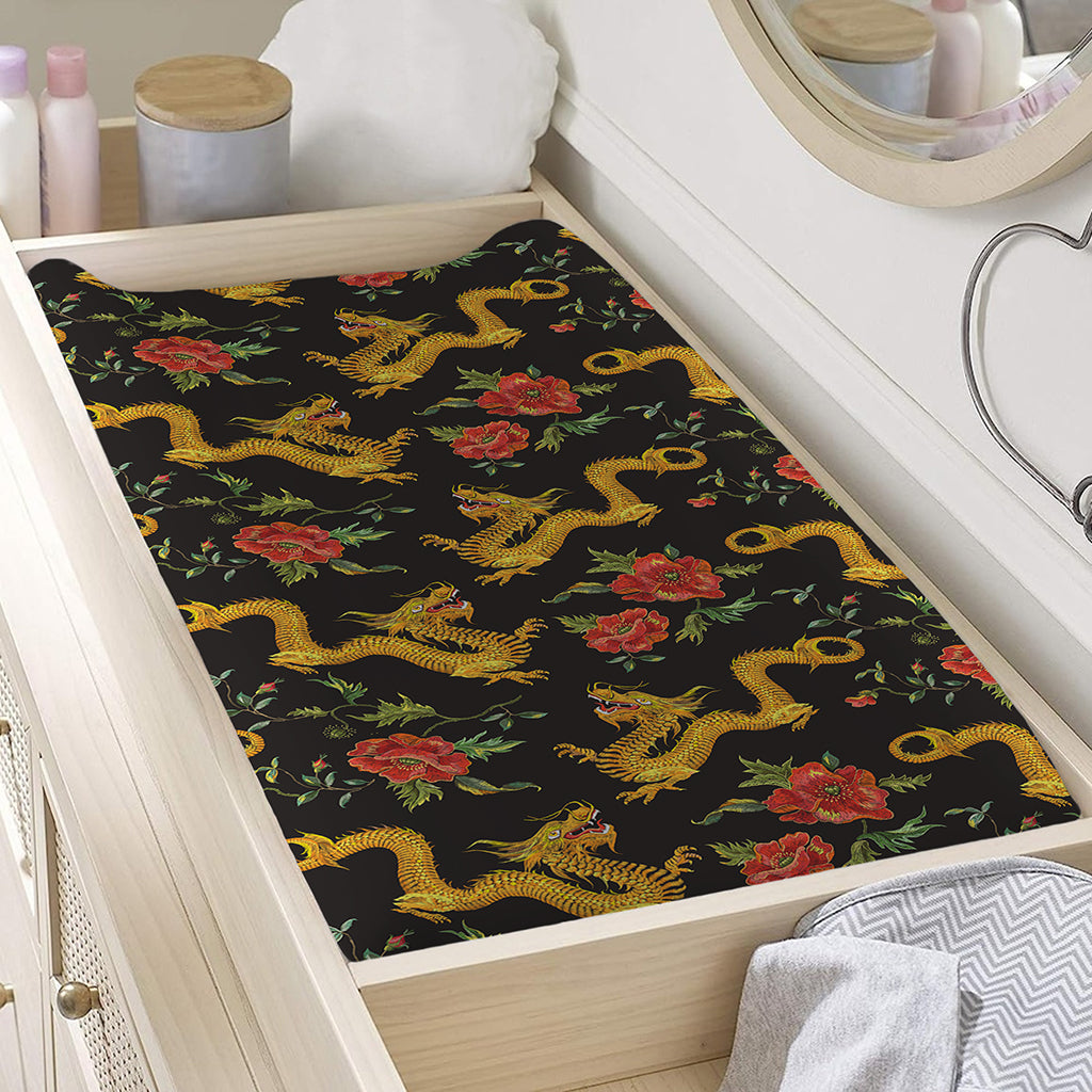 Embroidery Chinese Dragon Pattern Print Changing Pad Cover