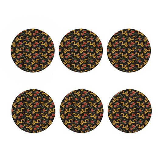 Embroidery Chinese Dragon Pattern Print Coaster Set