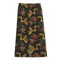 Embroidery Chinese Dragon Pattern Print Cotton Front Slit Maxi Skirt