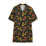 Embroidery Chinese Dragon Pattern Print Cotton Hawaiian Shirt