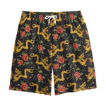 Embroidery Chinese Dragon Pattern Print Cotton Shorts