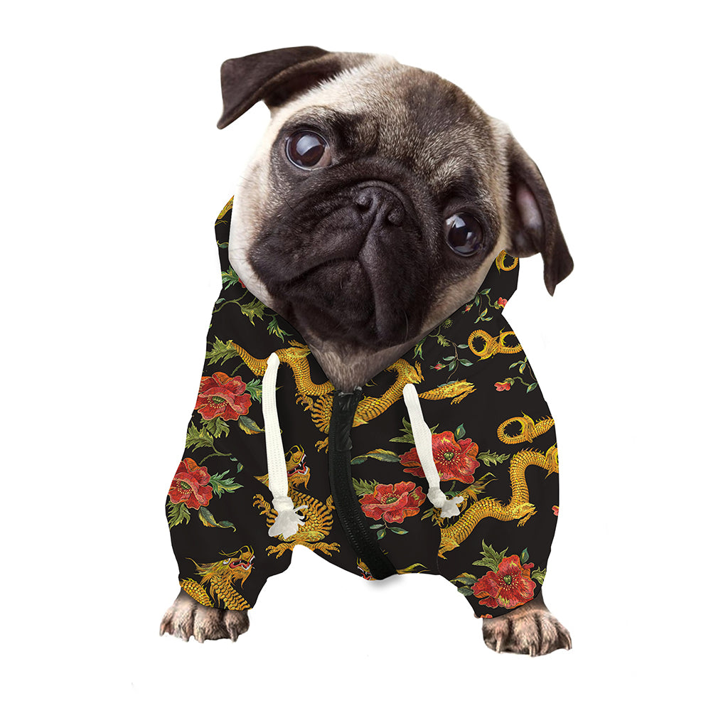Embroidery Chinese Dragon Pattern Print Dog Zip Up Hoodie
