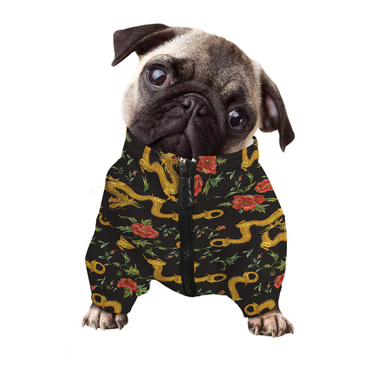 Embroidery Chinese Dragon Pattern Print Dog Zip Up Jacket