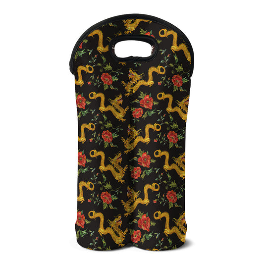 Embroidery Chinese Dragon Pattern Print Double Neoprene Wine Tote