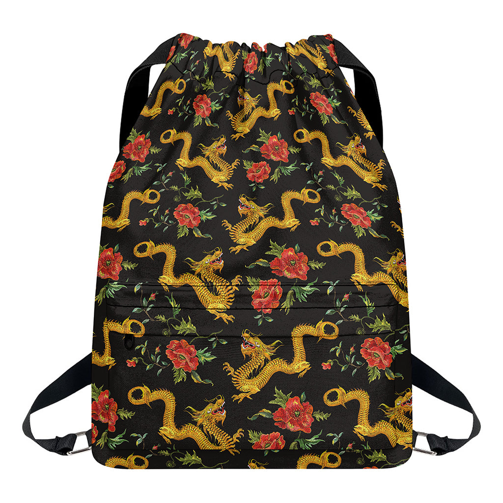 Embroidery Chinese Dragon Pattern Print Drawstring Backpack