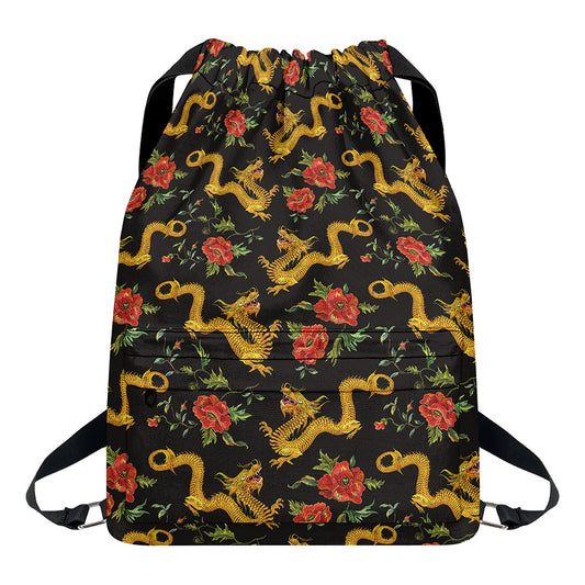 Embroidery Chinese Dragon Pattern Print Drawstring Backpack