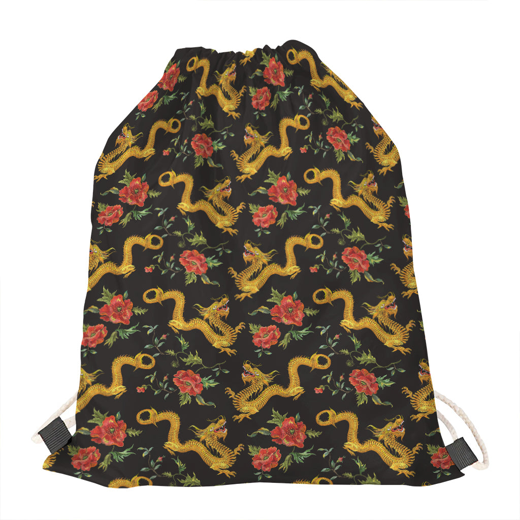 Embroidery Chinese Dragon Pattern Print Drawstring Bag