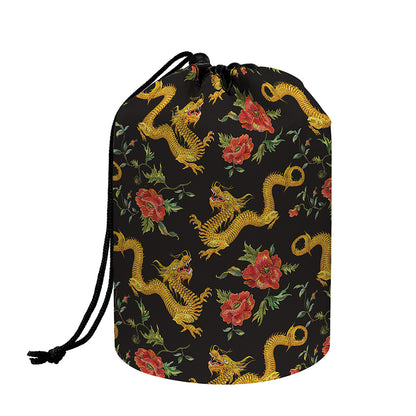 Embroidery Chinese Dragon Pattern Print Drawstring Makeup Bag