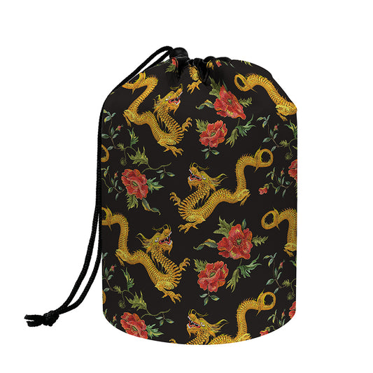 Embroidery Chinese Dragon Pattern Print Drawstring Makeup Bag