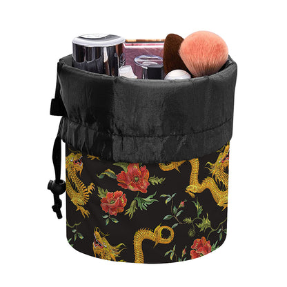 Embroidery Chinese Dragon Pattern Print Drawstring Makeup Bag