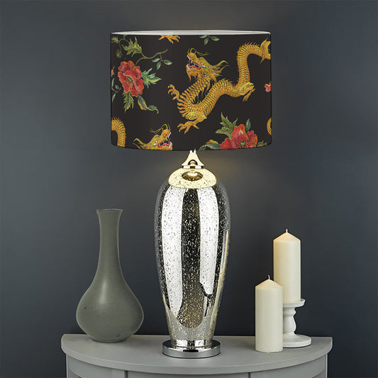 Embroidery Chinese Dragon Pattern Print Drum Lamp Shade