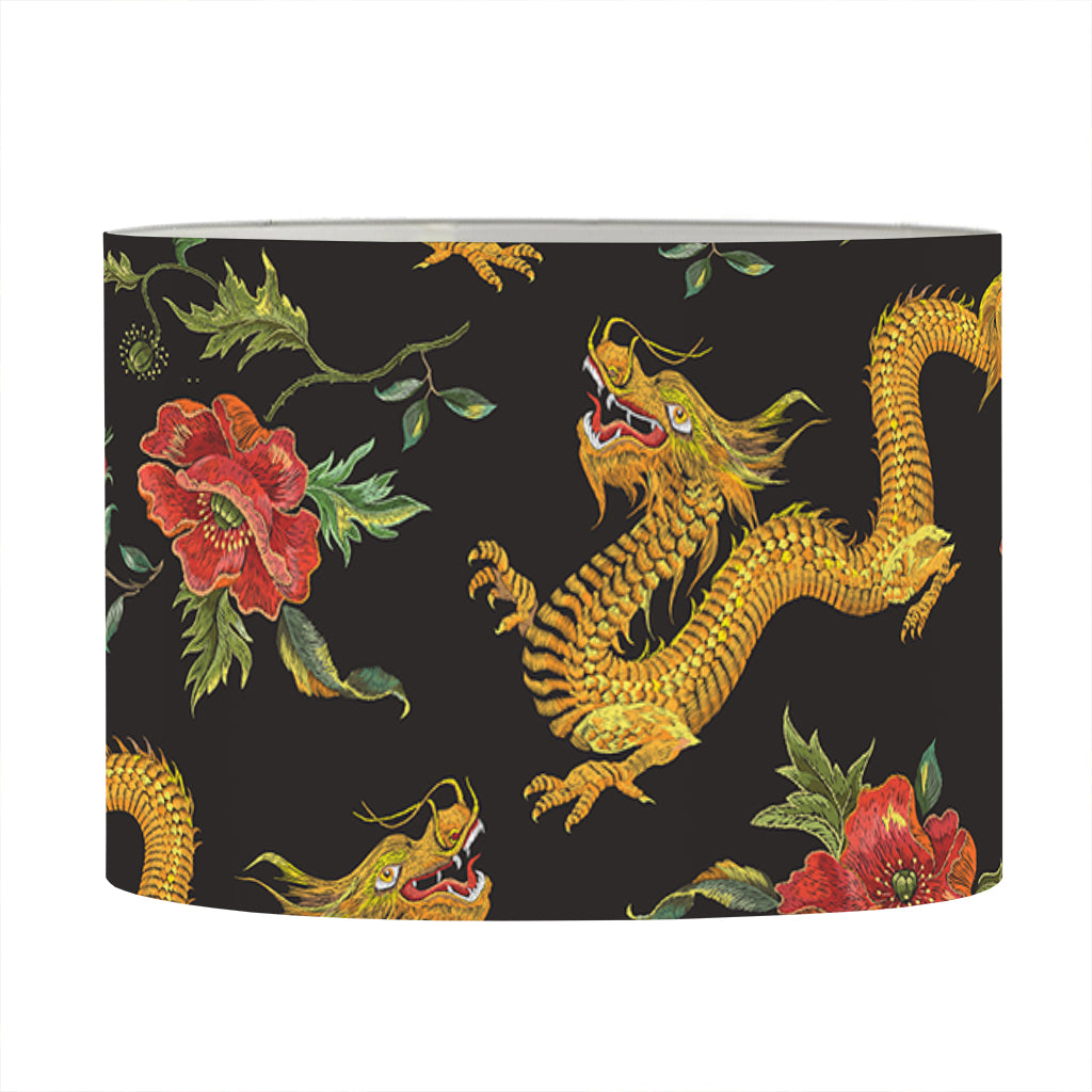 Embroidery Chinese Dragon Pattern Print Drum Lamp Shade