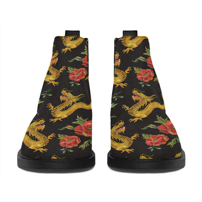 Embroidery Chinese Dragon Pattern Print Flat Ankle Boots